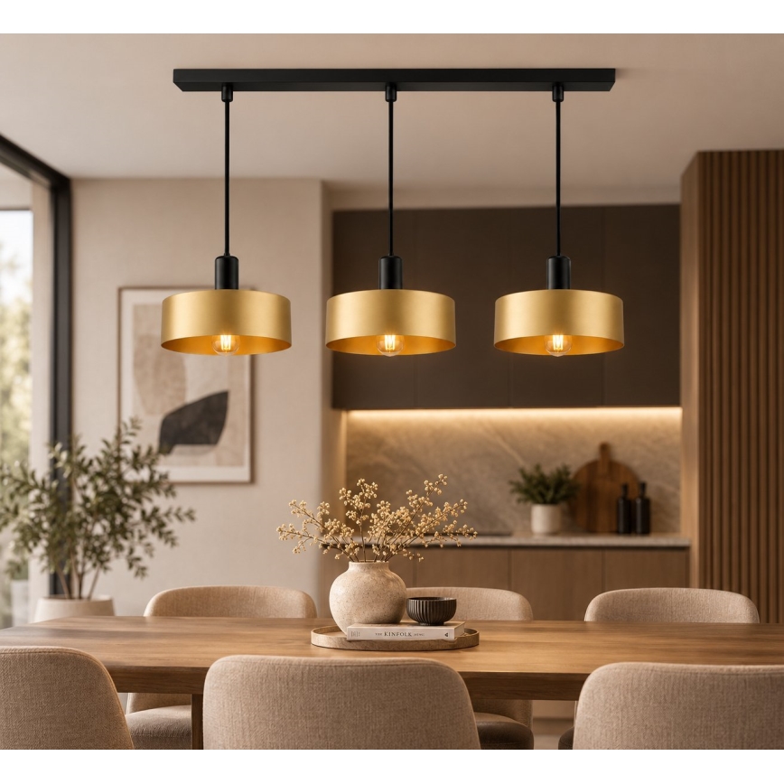 Cable-suspended pendant HAKI 3xE27/60W/230V gold/black