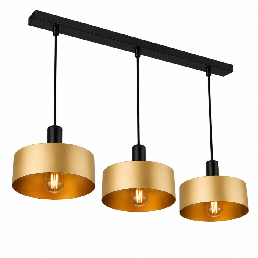 Cable-suspended pendant HAKI 3xE27/60W/230V gold/black