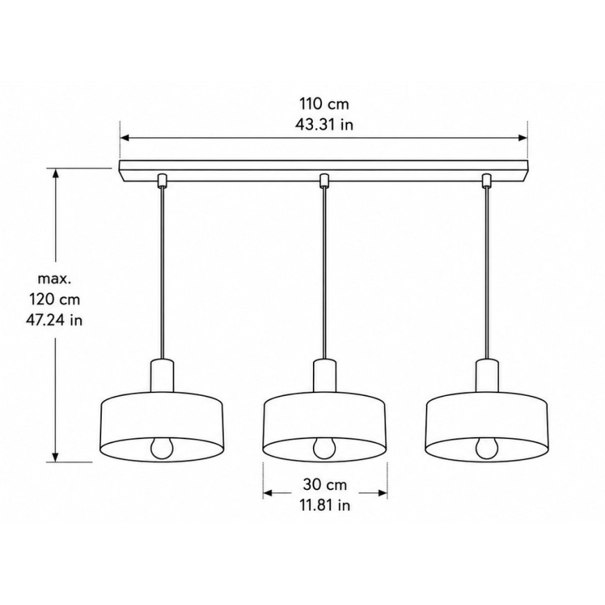 Cable-suspended pendant HAKI 3xE27/60W/230V gold/black