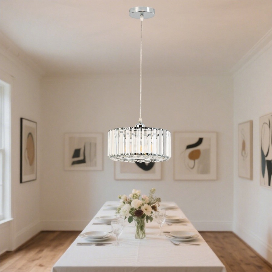 Cable-suspended pendant lamp VETRO 1xE27/60W/230V polished chrome