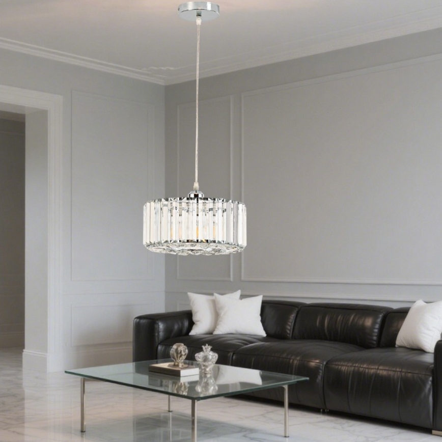 Cable-suspended pendant lamp VETRO 1xE27/60W/230V polished chrome