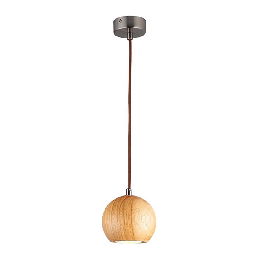 Cable-suspended pendant light 1xGU10/10W/230V, diameter 11 cm, solid ash wood