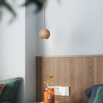 Cable-suspended pendant light 1xGU10/10W/230V, diameter 11 cm, solid ash wood