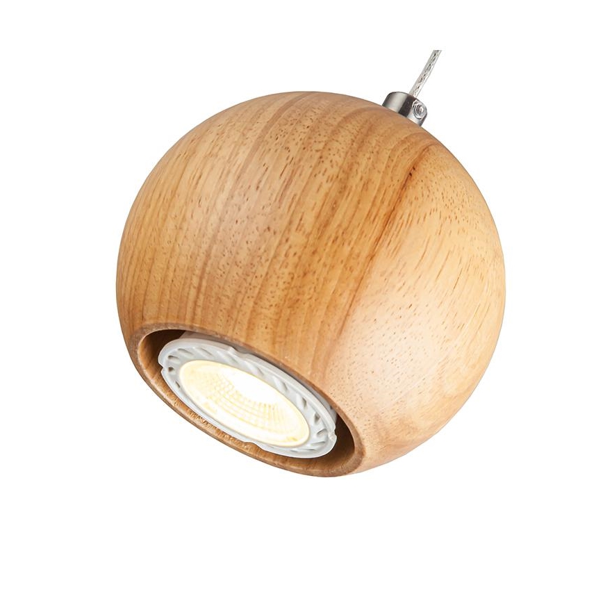 Cable-suspended pendant light 1xGU10/10W/230V, diameter 11 cm, solid ash wood