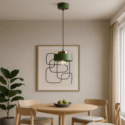 Cable-suspended pendant light IGNIA 1xE27/60W/230V green/gold