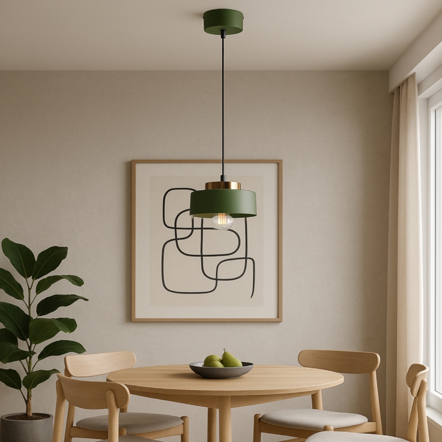Cable-suspended pendant light IGNIA 1xE27/60W/230V green/gold