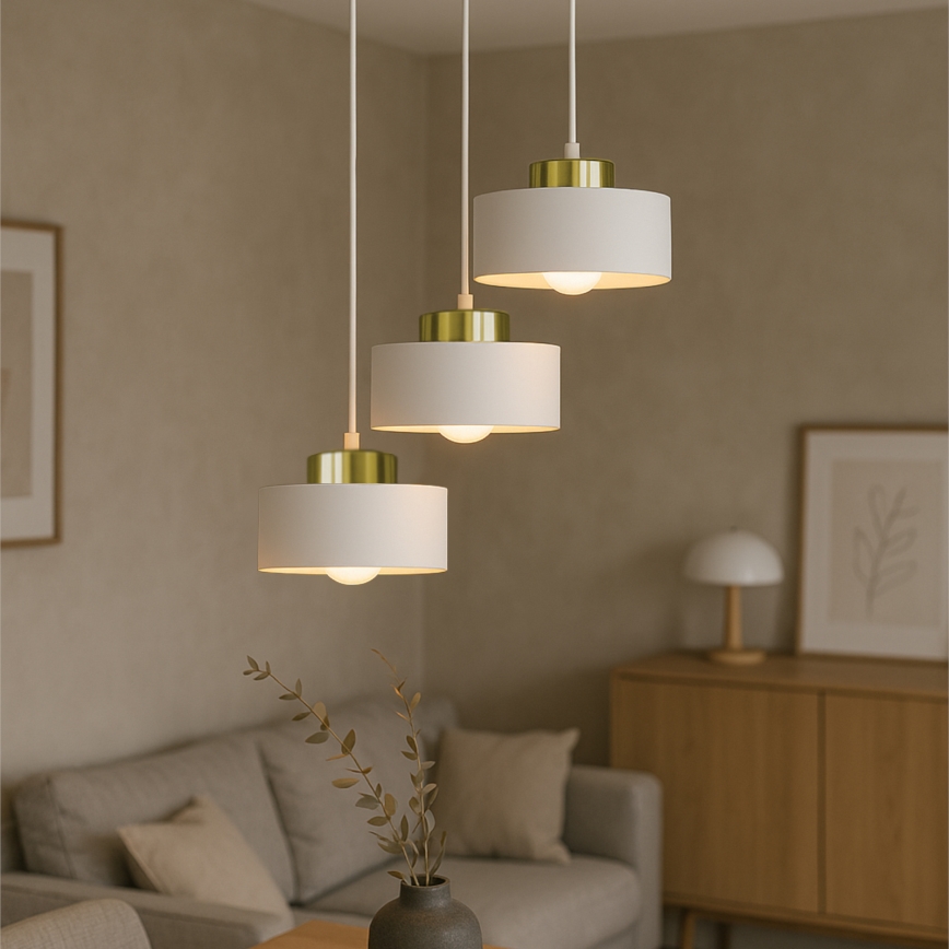 Cable-suspended pendant light IGNIA 3xE27/60W/230V white/gold