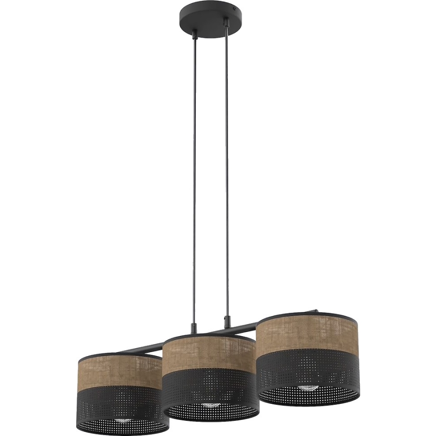 Cable-suspended pendant light KARBON 3xE27/15W/230V black/brown