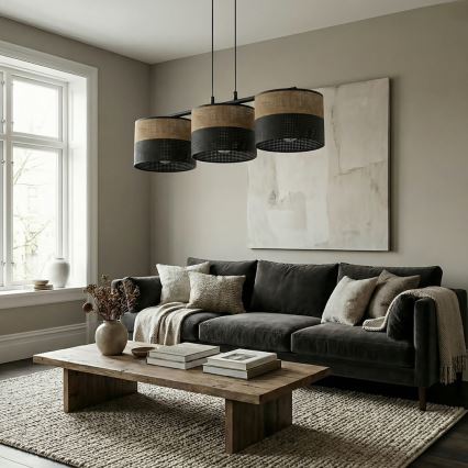 Cable-suspended pendant light KARBON 3xE27/15W/230V black/brown