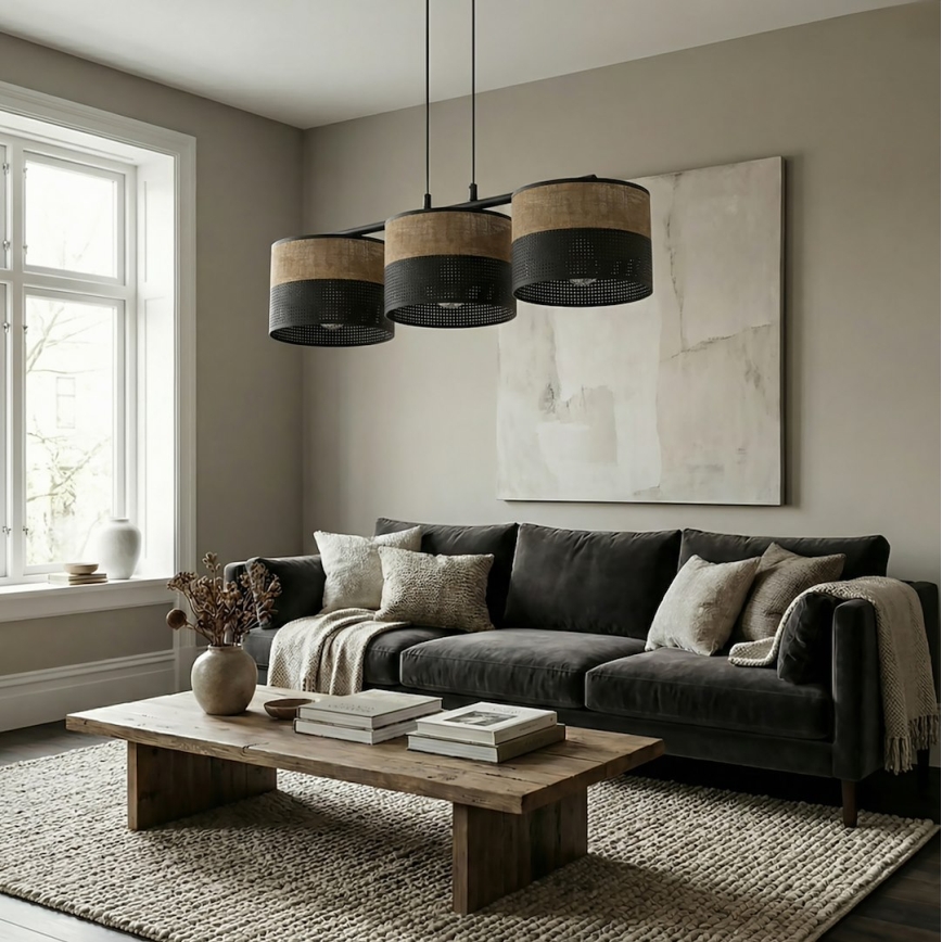 Cable-suspended pendant light KARBON 3xE27/15W/230V black/brown