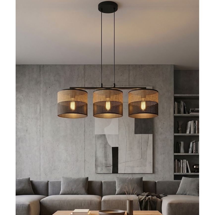 Cable-suspended pendant light KARBON 3xE27/15W/230V black/brown