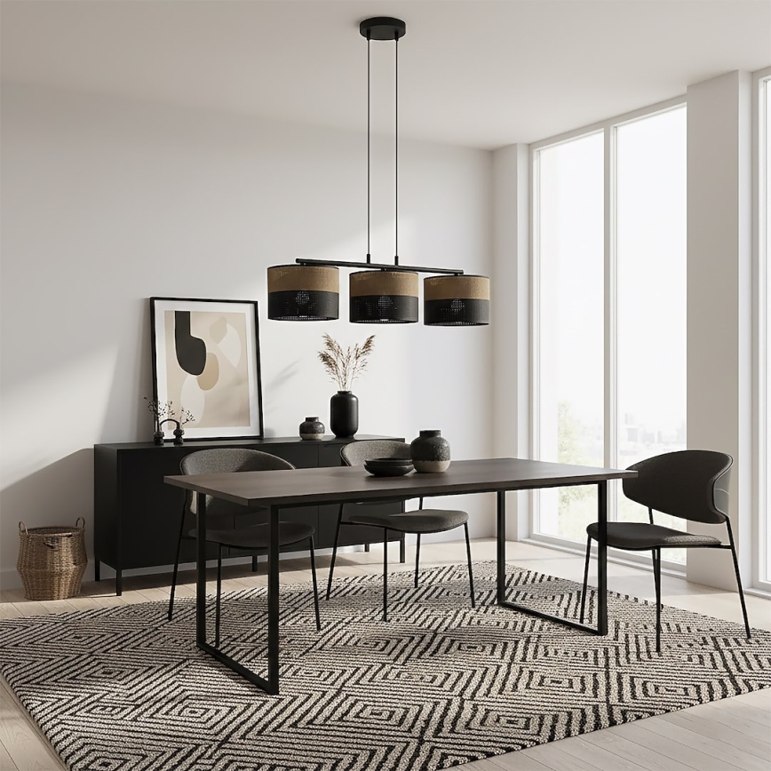 Cable-suspended pendant light KARBON 3xE27/15W/230V black/brown