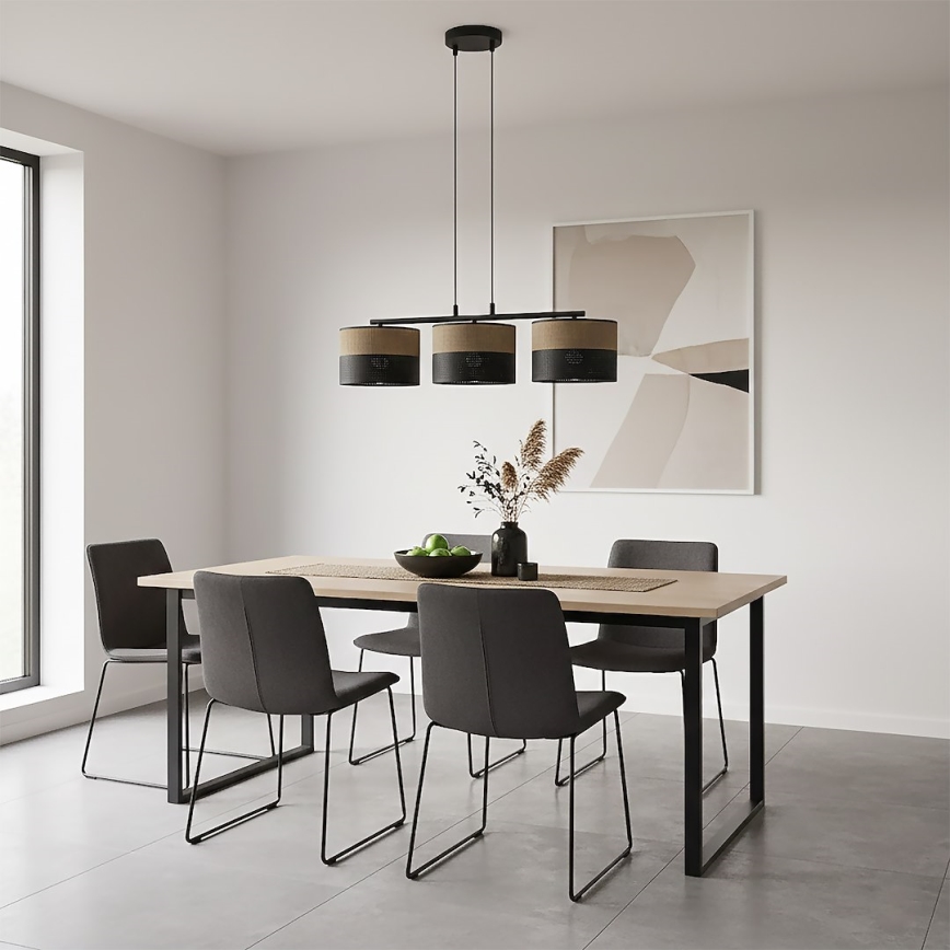 Cable-suspended pendant light KARBON 3xE27/15W/230V black/brown