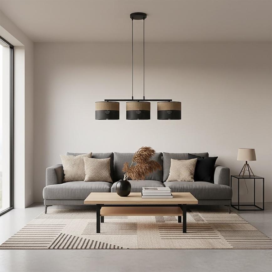 Cable-suspended pendant light KARBON 3xE27/15W/230V black/brown