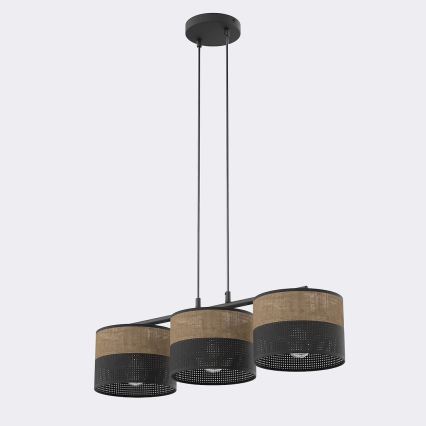 Cable-suspended pendant light KARBON 3xE27/15W/230V black/brown