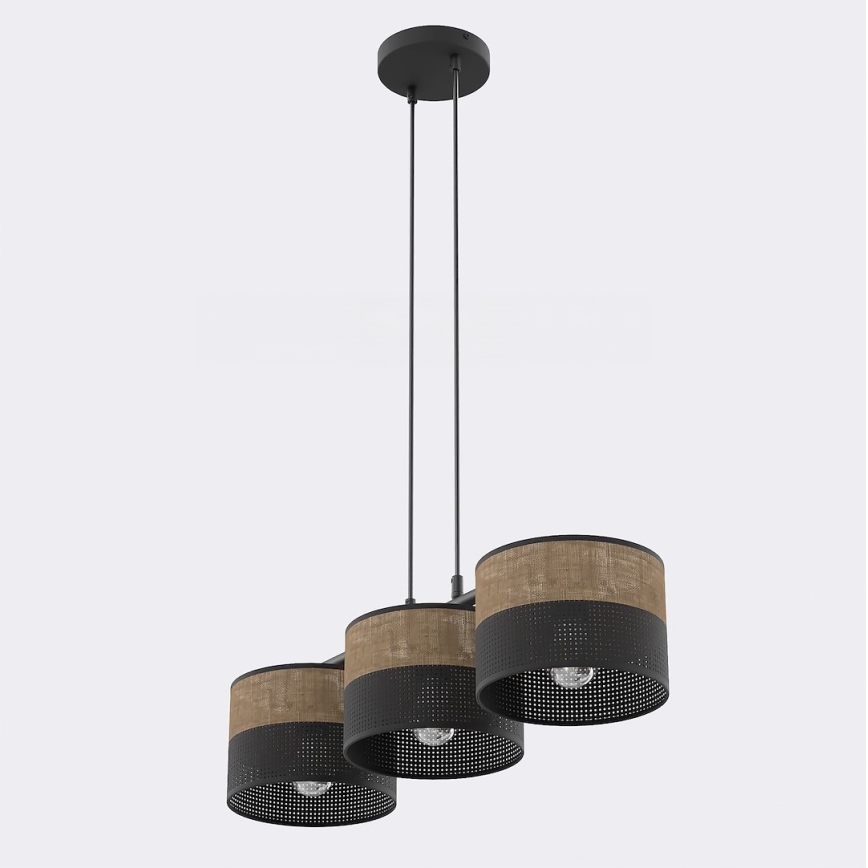 Cable-suspended pendant light KARBON 3xE27/15W/230V black/brown