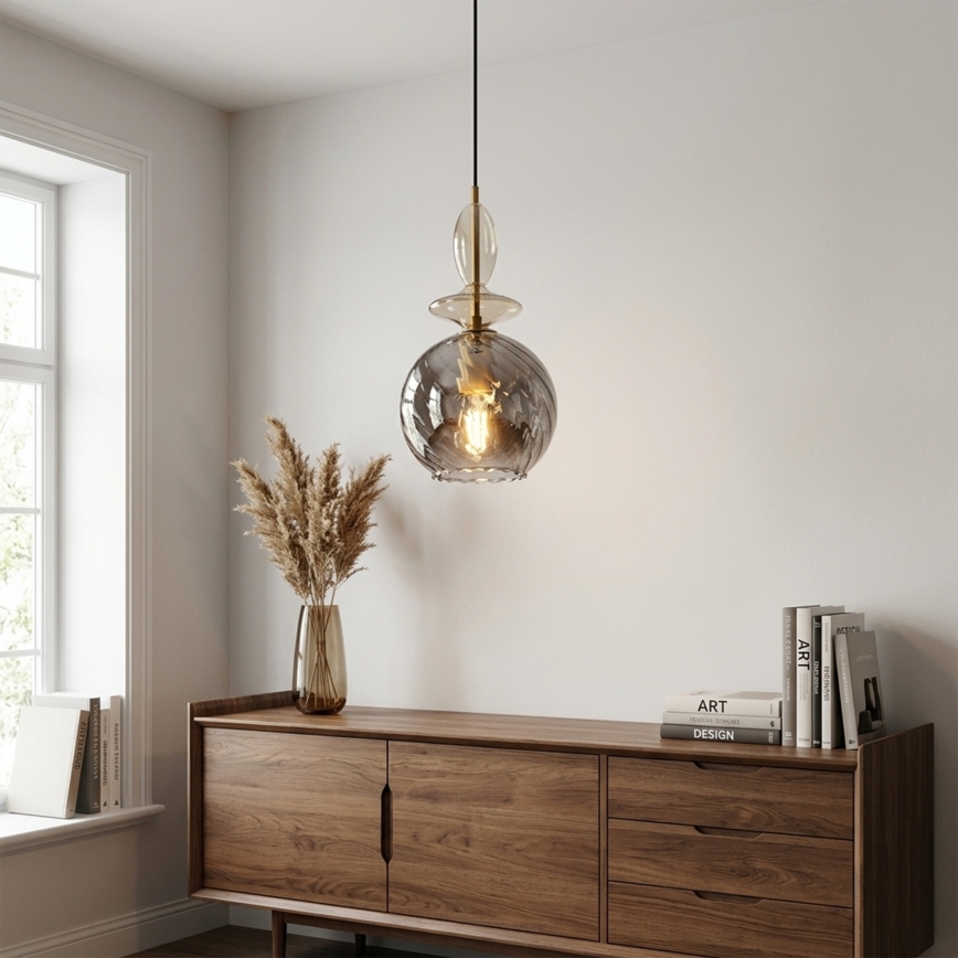 Cable-suspended pendant VELLO 1xE27/15W/230V black/smoky beige/black