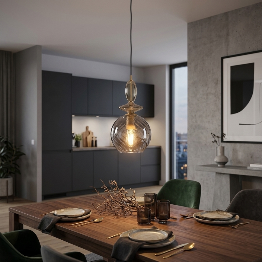 Cable-suspended pendant VELLO 1xE27/15W/230V black/smoky beige/black