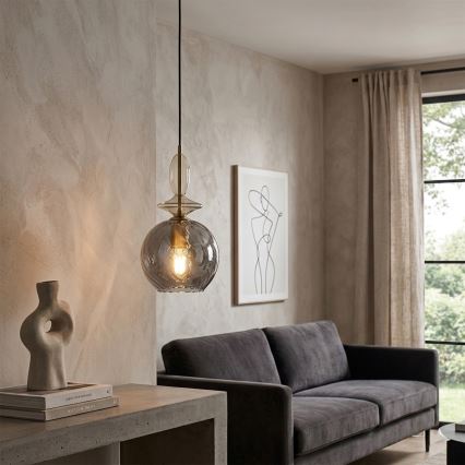 Cable-suspended pendant VELLO 1xE27/15W/230V black/smoky beige/black