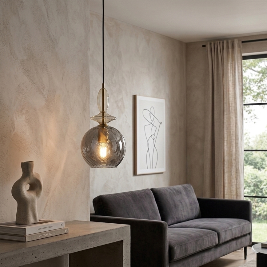 Cable-suspended pendant VELLO 1xE27/15W/230V black/smoky beige/black