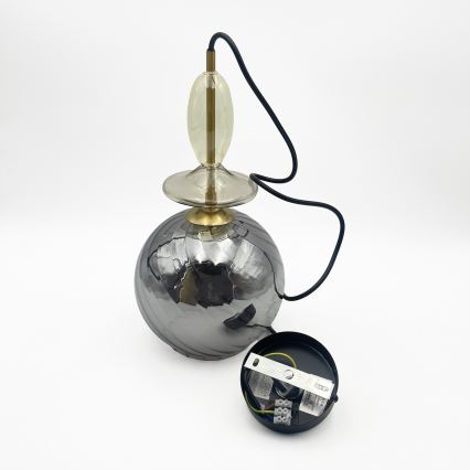 Cable-suspended pendant VELLO 1xE27/15W/230V black/smoky beige/black