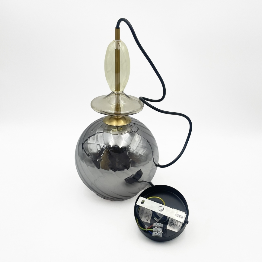 Cable-suspended pendant VELLO 1xE27/15W/230V black/smoky beige/black