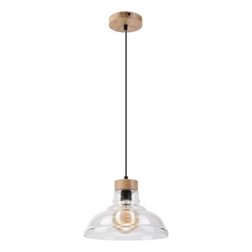 Cable-suspended SINGLE pendant light, 1x E27/60W/230V, Ø 28 cm, oak