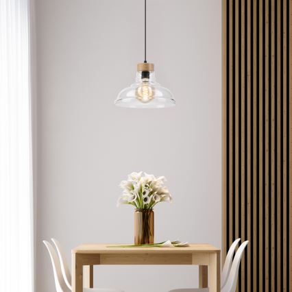 Cable-suspended SINGLE pendant light, 1x E27/60W/230V, Ø 28 cm, oak