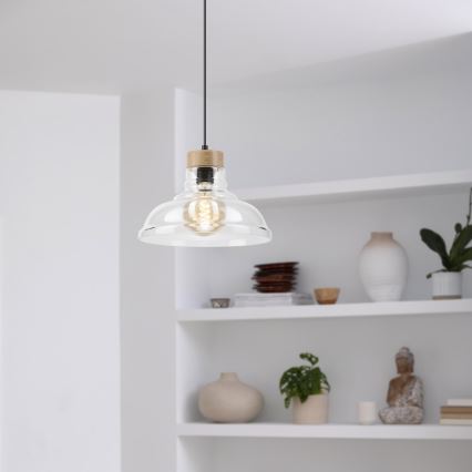 Cable-suspended SINGLE pendant light, 1x E27/60W/230V, Ø 28 cm, oak