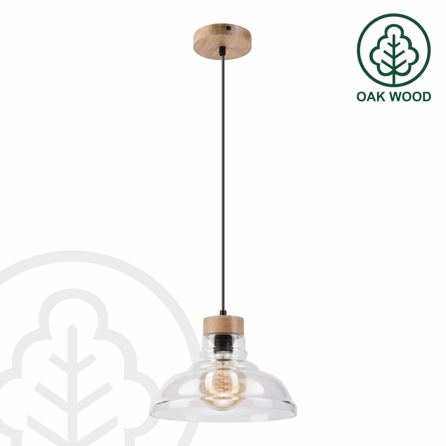 Cable-suspended SINGLE pendant light, 1x E27/60W/230V, Ø 28 cm, oak