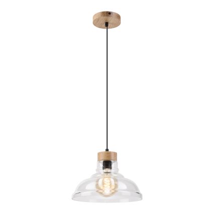 Cable-suspended SINGLE pendant light, 1x E27/60W/230V, Ø 28 cm, oak