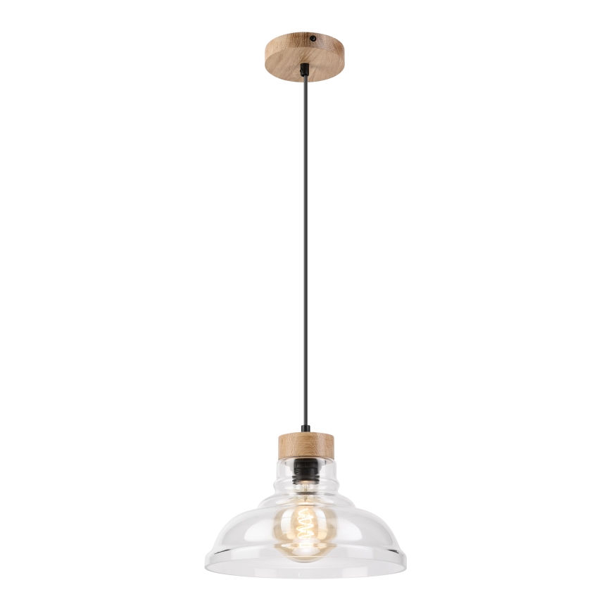 Cable-suspended SINGLE pendant light, 1x E27/60W/230V, Ø 28 cm, oak