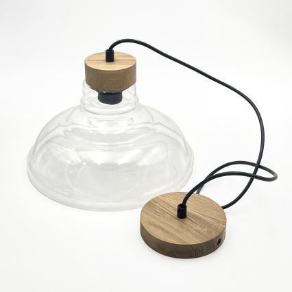 Cable-suspended SINGLE pendant light, 1x E27/60W/230V, Ø 28 cm, oak