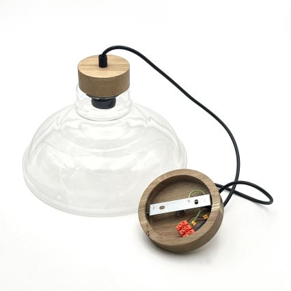 Cable-suspended SINGLE pendant light, 1x E27/60W/230V, Ø 28 cm, oak