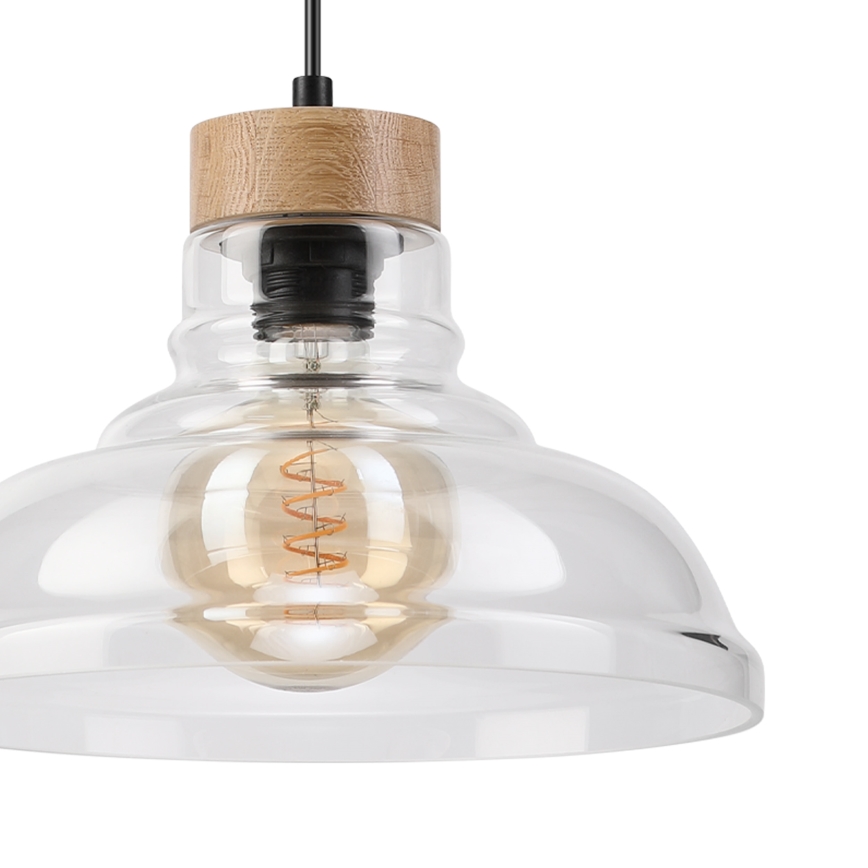 Cable-suspended SINGLE pendant light, 1x E27/60W/230V, Ø 28 cm, oak