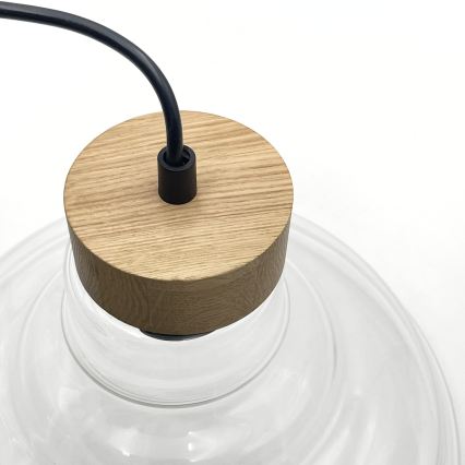 Cable-suspended SINGLE pendant light, 1x E27/60W/230V, Ø 28 cm, oak