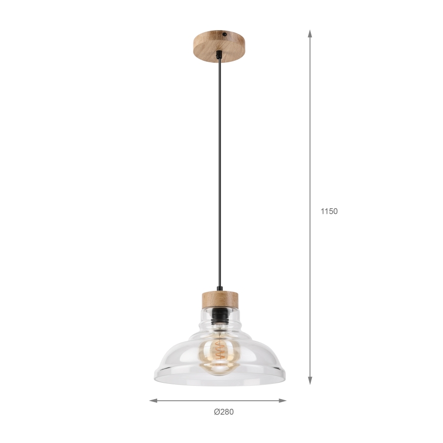 Cable-suspended SINGLE pendant light, 1x E27/60W/230V, Ø 28 cm, oak