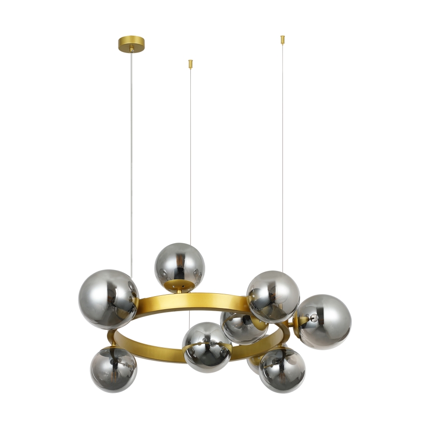 Cable-suspended SOLARI chandelier 9xE14/15W/230V gold/smoked black