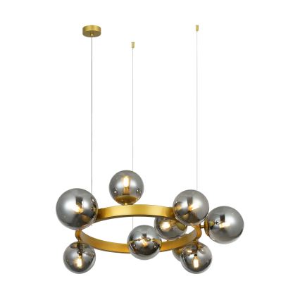 Cable-suspended SOLARI chandelier 9xE14/15W/230V gold/smoked black