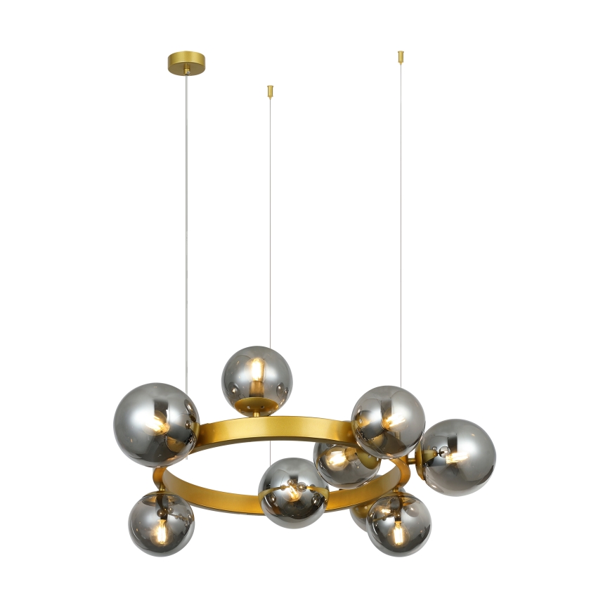 Cable-suspended SOLARI chandelier 9xE14/15W/230V gold/smoked black