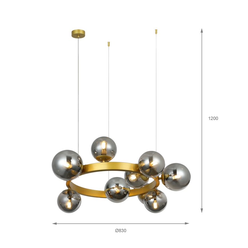 Cable-suspended SOLARI chandelier 9xE14/15W/230V gold/smoked black