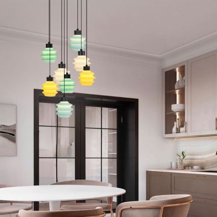 CACTUS LED cable pendant, 8× LED (2.8W each), 230V, 3000K — green/yellow/white