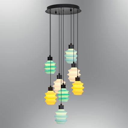 CACTUS LED cable pendant, 8× LED (2.8W each), 230V, 3000K — green/yellow/white