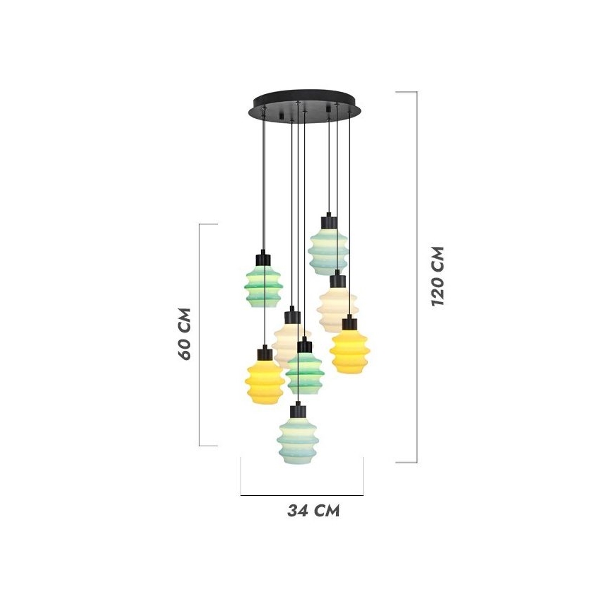 CACTUS LED cable pendant, 8× LED (2.8W each), 230V, 3000K — green/yellow/white