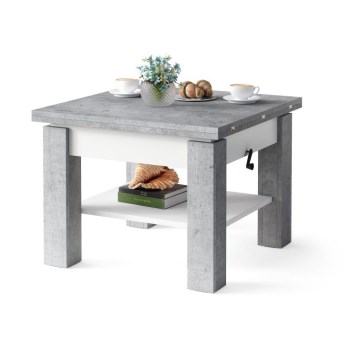CALEB Extendable Lift-Top Coffee/Dining Table, Concrete Grey/White
