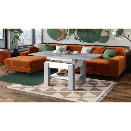 CALEB Extendable Lift-Top Coffee/Dining Table, Concrete Grey/White