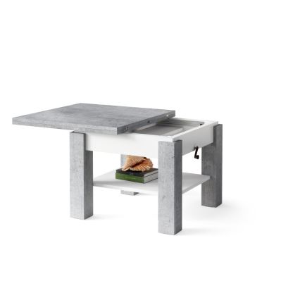 CALEB Extendable Lift-Top Coffee/Dining Table, Concrete Grey/White