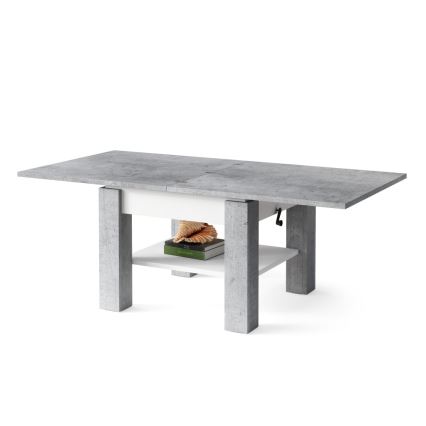 CALEB Extendable Lift-Top Coffee/Dining Table, Concrete Grey/White