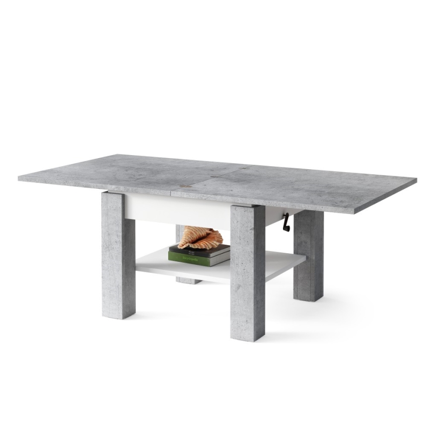 CALEB Extendable Lift-Top Coffee/Dining Table, Concrete Grey/White