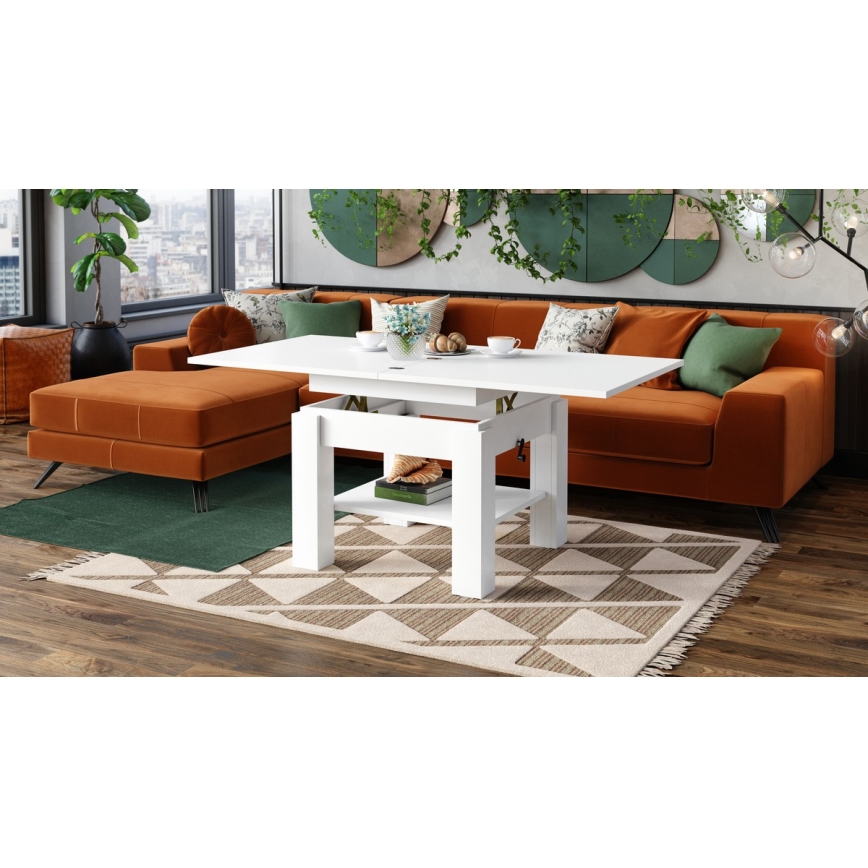 CALEB White Lift-Top Extendable Coffee and Dining Table